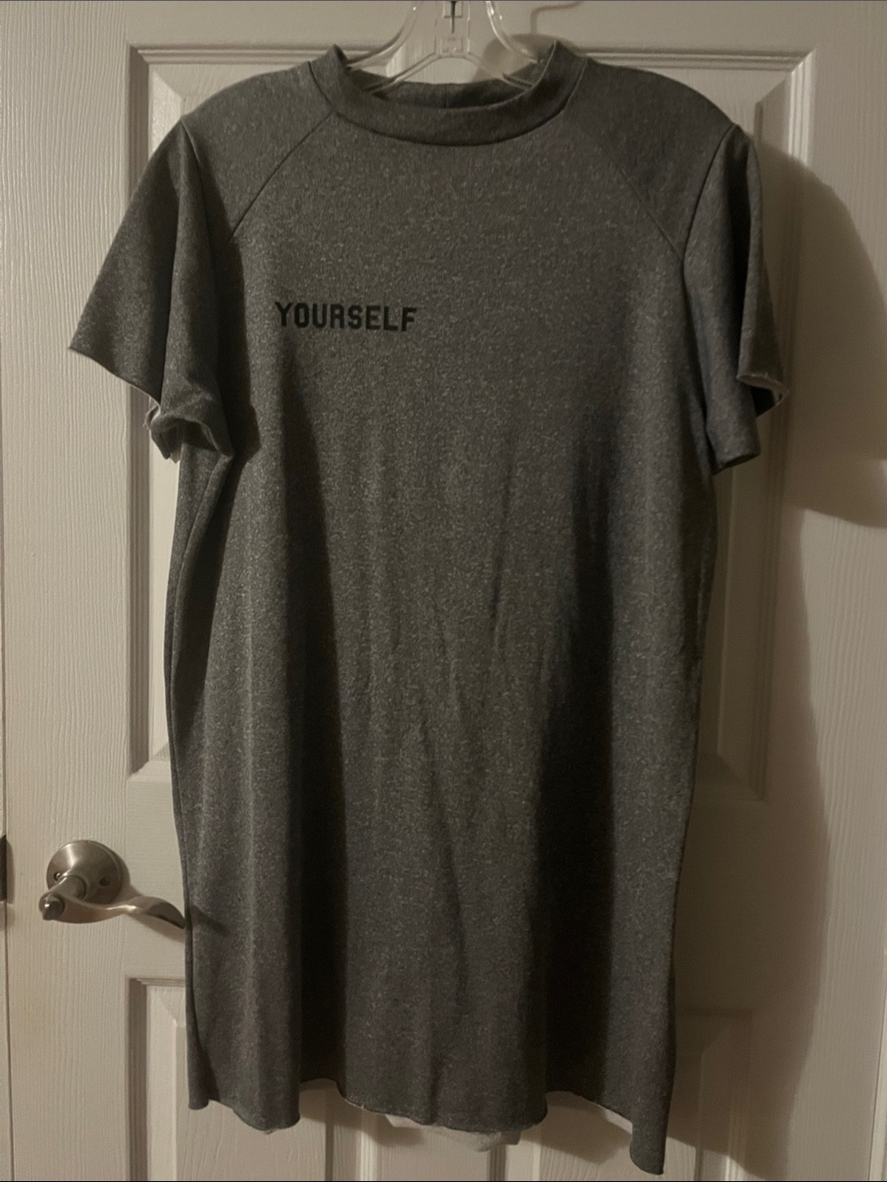 Zara Short Sleeve Tee Dress in Charcoal with 'YOURSELF' Chest Print
